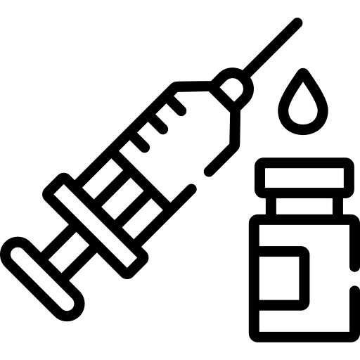 Line icon of a syringe and vial representing diagnostic and therapeutic injections